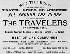 INSURANCE: ADVERTISEMENT. An advertisement for the Travelers Insurance Company of Hartford INSURANCE: ADVERTISEMENT. An advertisement for the Travelers Insurance Company of Hartford