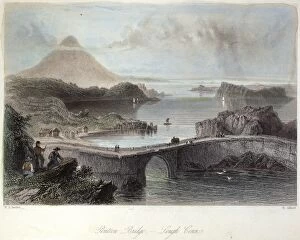 Landscape paintings Collection: IRELAND, 19th CENTURY. A pontoon bridge over Lough Conn in County Mayo, Ireland