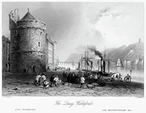 IRELAND: WATERFORD, c1840. Scene at the quay in Waterford, Ireland, near the mouth of the river Suir. Steel engraving, English, c1840, after William Henry Bartlett IRELAND: WATERFORD, c1840. Scene at the quay in Waterford, Ireland, near the mouth of the river Suir. Steel engraving, English, c1840, after William Henry Bartlett
