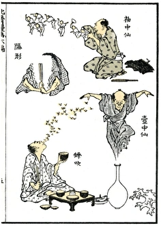 Japanese magicians performing vanish magic, sleeve magic Japanese magicians performing vanish magic, sleeve magic