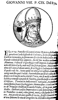 JOHN VIII (820-882). Pope, 872-882. Woodcut, Venetian, 1592 JOHN VIII (820-882). Pope, 872-882. Woodcut, Venetian, 1592