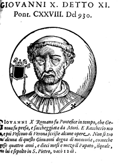 JOHN XI (906-936). Pope, 931-936. Woodcut, Venetian, 1592 JOHN XI (906-936). Pope, 931-936. Woodcut, Venetian, 1592