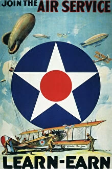 Patriotic Collection: Join the Air Service, Learn-Earn. U. S. Army Air Service recruiting poster, 1918