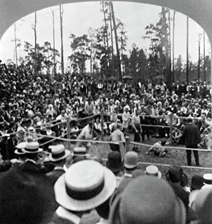 KILRAIN VS. SULLIVAN, 1889. John L. Sullivan knocks out Jake Kilrain in the last round of the 75-round contest at KILRAIN VS. SULLIVAN, 1889. John L. Sullivan knocks out Jake Kilrain in the last round of the 75-round contest at