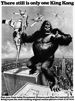 KING KONG, 1976. King Kong straddling the World Trade Center. Advertisement, 1975, for Dino de Laurentiis remake KING KONG, 1976. King Kong straddling the World Trade Center. Advertisement, 1975, for Dino de Laurentiis remake