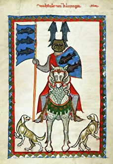 KNIGHT. The minnesinger Wachsmut von Kunzingen, in an illumination for the early 14th century great Heidelberg Lieder KNIGHT. The minnesinger Wachsmut von Kunzingen, in an illumination for the early 14th century great Heidelberg Lieder
