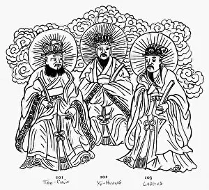 ChineseArt Collection: Also known as the Three Pure Ones. Tao-Chun, Yu-Huang and Lao Tse. Line drawing