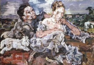 KOKOSCHKA: LOVERS WITH CAT. Oil on canvas by Oskar Kokoschka KOKOSCHKA: LOVERS WITH CAT. Oil on canvas by Oskar Kokoschka
