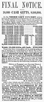 LOTTERY ADVERTISEMENT. From an American newspaper of 1873 LOTTERY ADVERTISEMENT. From an American newspaper of 1873