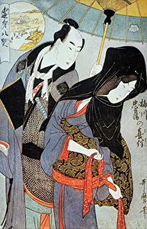 The Lovers Umegawa and Chubei': Japanese Oban print, c1797, by Kitagawa Utamaro (1754-1806) The Lovers Umegawa and Chubei': Japanese Oban print, c1797, by Kitagawa Utamaro (1754-1806)