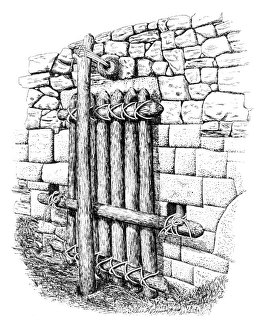 MACHU PICCHU: GATE. Artist's reconstruction, based on Hiram Bingham's notes, of MACHU PICCHU: GATE. Artist's reconstruction, based on Hiram Bingham's notes, of