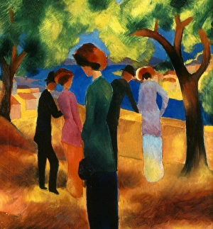 MACKE: GREEN JACKET, 1913. Woman in a Green Jacket. Oil on canvas by August Macke MACKE: GREEN JACKET, 1913. Woman in a Green Jacket. Oil on canvas by August Macke