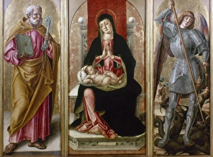 MADONNA WITH SAINTS. Bartolomeo Vivarini: Madonna with Saints Peter and Michael, 1488 MADONNA WITH SAINTS. Bartolomeo Vivarini: Madonna with Saints Peter and Michael, 1488