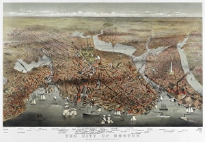 MAP: BOSTON, c1873. The City of Boston. Bird's-eye view of Boston, Massachusetts MAP: BOSTON, c1873. The City of Boston. Bird's-eye view of Boston, Massachusetts
