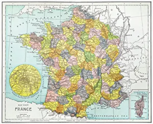 MAP OF FRANCE, c1900. With inset detail of Paris and surrounding area MAP OF FRANCE, c1900. With inset detail of Paris and surrounding area