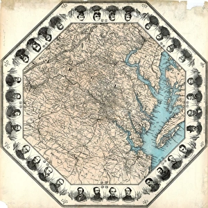 MAP: VIRGINIA, c1862. Partial map of the state of Virginia, illustrated with portraits MAP: VIRGINIA, c1862. Partial map of the state of Virginia, illustrated with portraits