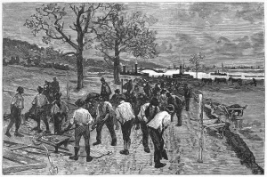 Maritime History England Prints: MANCHESTER SHIP CANAL, 1887. Construction of the Manchester Ship Canal. Wood engraving