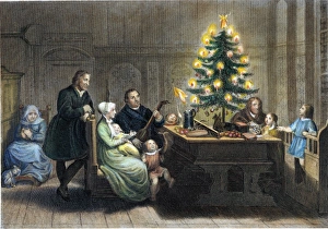 Martin Luther Prints: Martin Luther with Family Christmas Print