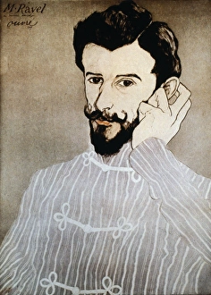 MAURICE RAVEL (1875-1937). French composer. In his pyjamas. Portrait by Achille Ouvre, 1909 MAURICE RAVEL (1875-1937). French composer. In his pyjamas. Portrait by Achille Ouvre, 1909