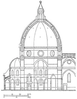Images Dated 15th November 2006: Modern diagram of the cross section of Filippo Brunelleschis dome for the Cathedral of Florence