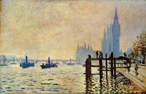 Painting Collection: MONET: THAMES, 1871. Claude Monet: The Thames below Westminster. Oil on canvas, 1871