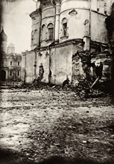 MOSCOW, c1917. A bullet-riddled building in Moscow, Russia, damaged during the Russian Revolution MOSCOW, c1917. A bullet-riddled building in Moscow, Russia, damaged during the Russian Revolution