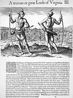 NATIVE AMERICANS: WEROWANCE, 1590. A Weroan or great Lorde of Virginia NATIVE AMERICANS: WEROWANCE, 1590. A Weroan or great Lorde of Virginia