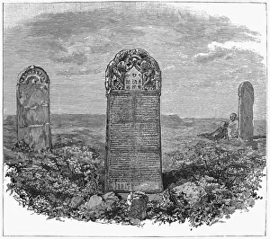 Nestorian tablet near Singan, China, a relic of a Nestorian Christian Church. Wood engraving, English, 1887 Nestorian tablet near Singan, China, a relic of a Nestorian Christian Church. Wood engraving, English, 1887
