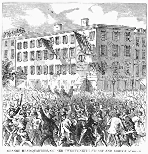 NEW YORK: RIOT, 1871. Orange Headquarters, a Protestant organization at Twenty-Ninth Street and Eighth Avenue, New York NEW YORK: RIOT, 1871. Orange Headquarters, a Protestant organization at Twenty-Ninth Street and Eighth Avenue, New York