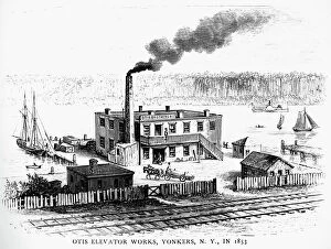 Railroad Track Collection: OTIS ELEVATOR WORKS, 1853. The Otis factory on the Hudson River in Yonkers, New York