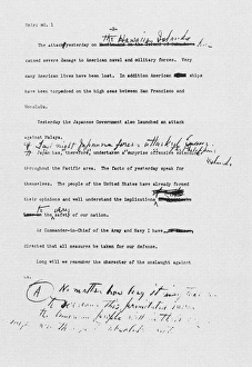 Page two of the first typed draft of President Franklin Roosevelts speech to the U.S Page two of the first typed draft of President Franklin Roosevelts speech to the U.S