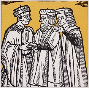 PALMISTRY CONSULTATION. Woodcut, 16th century PALMISTRY CONSULTATION. Woodcut, 16th century