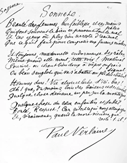 PAUL VERLAINE (1844-1896). French poet. Manuscript page from 'La Sagesse,' first PAUL VERLAINE (1844-1896). French poet. Manuscript page from 'La Sagesse,' first