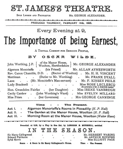 St James Theatre London Prints: WILDE: PLAY PROGRAM. Program for the first performance of The Importance of Being Earnest