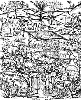 PHARMACY, c1500. A medieval herb garden and distillery. Woodcut, German, c1500 PHARMACY, c1500. A medieval herb garden and distillery. Woodcut, German, c1500