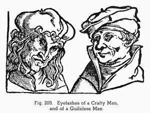 PHYSIOGNOMY, 1533. Eyelashes of a crafty man (left), and of a guileless man. Woodcut PHYSIOGNOMY, 1533. Eyelashes of a crafty man (left), and of a guileless man. Woodcut