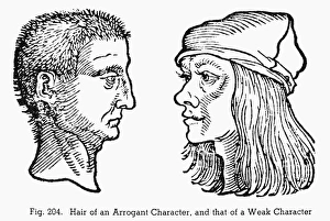 PHYSIOGNOMY, 1533. Hair of an arrogant character (left), and that of a weak character PHYSIOGNOMY, 1533. Hair of an arrogant character (left), and that of a weak character