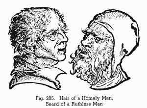PHYSIOGNOMY, 1533. Hair of a homely man (left), and beard of a ruthless man. Woodcut PHYSIOGNOMY, 1533. Hair of a homely man (left), and beard of a ruthless man. Woodcut