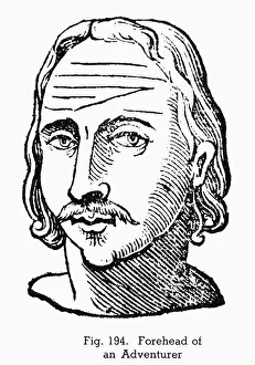PHYSIOGNOMY, 1637. Forehead of an adventurer. Woodcut, 1637, from Ciro Spontinis Metoposcopia PHYSIOGNOMY, 1637. Forehead of an adventurer. Woodcut, 1637, from Ciro Spontinis Metoposcopia