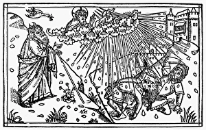 PLAGUE OF HAIL. The terrific hailstorm accompanied by thunder and fire which ran PLAGUE OF HAIL. The terrific hailstorm accompanied by thunder and fire which ran
