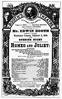 PLAYBILL, 1869. Opening night for a production of Romeo and Juliet at Edwin Booths Theatre PLAYBILL, 1869. Opening night for a production of Romeo and Juliet at Edwin Booths Theatre