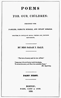 POEMS FOR OUR CHILDREN. Title page of the first edition of Sarah Josepha Hale's POEMS FOR OUR CHILDREN. Title page of the first edition of Sarah Josepha Hale's