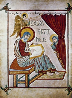 PORTRAIT OF SAINT MATTHEW. Book of Lindisfarne Gospels. Written and illuminated about 700 A PORTRAIT OF SAINT MATTHEW. Book of Lindisfarne Gospels. Written and illuminated about 700 A