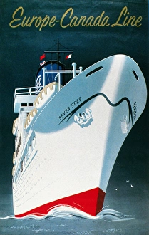 Poster, c1953, for Europe-Canada Line, featuring ms Seven Seas Poster, c1953, for Europe-Canada Line, featuring ms Seven Seas