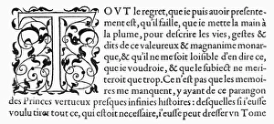 French Wood Engraving Prints: PRINTING INITIAL, c1584. Initial T. Wood engraving, French, c1584