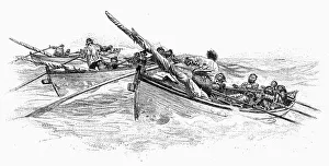 RACE FOR A WHALE. Wood engraving, American, after Isaiah West Taber, 1874 RACE FOR A WHALE. Wood engraving, American, after Isaiah West Taber, 1874