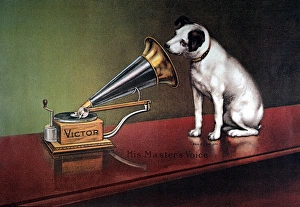 RCA VICTOR TRADEMARK. His Masters Voice. Trademark image of RCA Victor, featuring Nipper the dog RCA VICTOR TRADEMARK. His Masters Voice. Trademark image of RCA Victor, featuring Nipper the dog