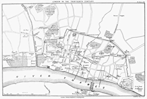 Reconstructed map of 13th century London, England Reconstructed map of 13th century London, England