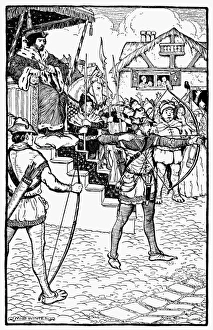 ROBIN HOOD. Robin Hood competing at Prince Johns archery tournament. Drawing, 1914 ROBIN HOOD. Robin Hood competing at Prince Johns archery tournament. Drawing, 1914