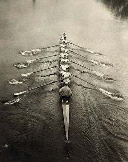 ROWING TEAM, c1913. The Cambridge rowing team on a river. Photograph, c1913 ROWING TEAM, c1913. The Cambridge rowing team on a river. Photograph, c1913